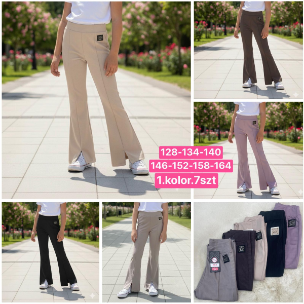 Spodnie dziewczęce Roz 128-164, 1 kolor Paczka 7 szt 1